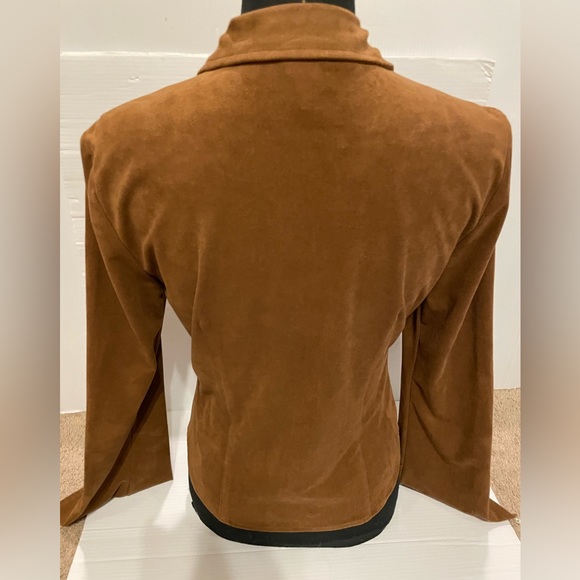 F.L.Malik Women’s Brown L/S Suede Stretch Button Up w/Collar Bell Sleeves Top S - Picture 3 of 16